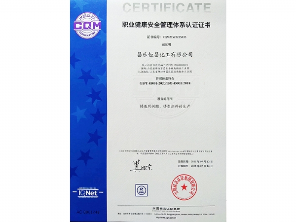 職業(yè)健康安全管理體系認(rèn)證證書